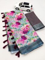 Linen With Silver Jari Border - Image 7