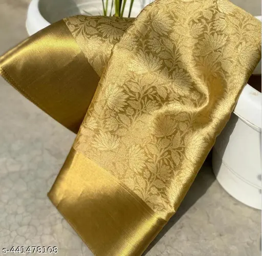 Nita Ambani Golden Embossed Tissue Silk Saree